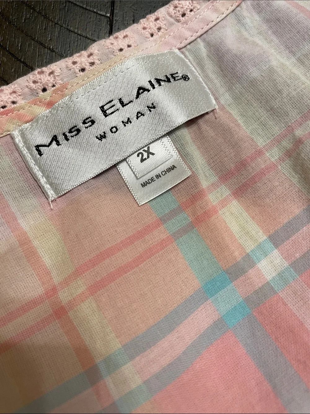 Miss Elaine Pink Plaid Cotton Sleeveless Nightgown Ruffle Hem Women’s 2X